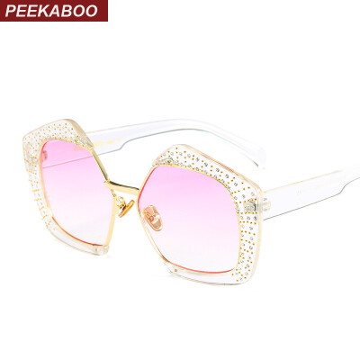 

Peekaboo rhinestone polygon sunglasses women oversized black half rimless luxury sun glasses female transparent blue uv400 lens ey