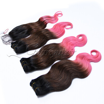 

Guanyu 8A Peruvian Human Virgin Hair 4x4 Lace Frontal Closure with 3 Bundles Body wave Color 1B4pink