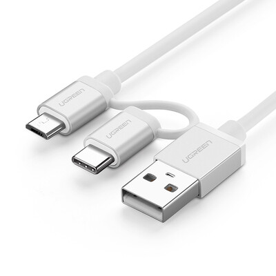

Green Union 2-in-one Andrews data cable Micro USB Type-C mobile phone multi-function charging line support Huawei P9 millet 5vivo music as 15 meters 20873 silver white