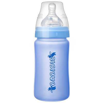 

Bayer Xin BABISIL newborn wide mouth silicone coated protective glass bottle 240ml blue BS4812