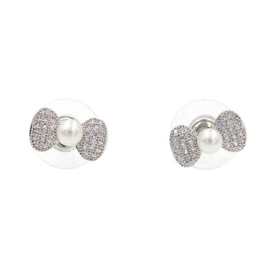 

Yoursfs@ Lovely style 18k rose/white gold plated bowknot shape clear crystal & pearl ear jewelry friendship gift for women