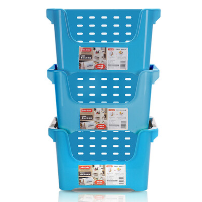 

JEKO&JEKO Plastic Storage Basket Laundry Basket 3 Pack Kitchen Shelf Basket Clothing Toy Stacking Storage Basket Blue SWB-6104