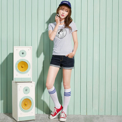 

Semir Semir denim shorts summer stretch curl students were thin print pants 11216220010 cowboy deep blue 27