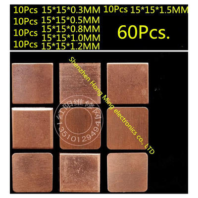 

60PCSSet 15mm x 15mm Thermal Conductive Pads Copper Mat for PC Repair GPU GBA CPU CHIP Memory IC