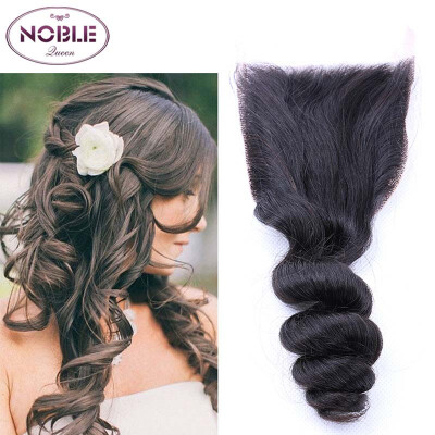 

Noble 4x4 Lace Closure Loose Wave Peruvian Remy Hair Natural Black Color Free Part 100% Human Hair