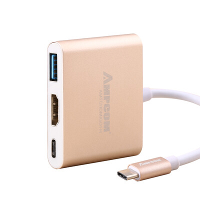 

Pukang (AMPCOM) Тип-С трансфицировал HDMI + USB-концентратор-С 3.0 зарядкой Преобразователь Macbook просо воздух HD-дисплеем проектора адаптера золотого сплав