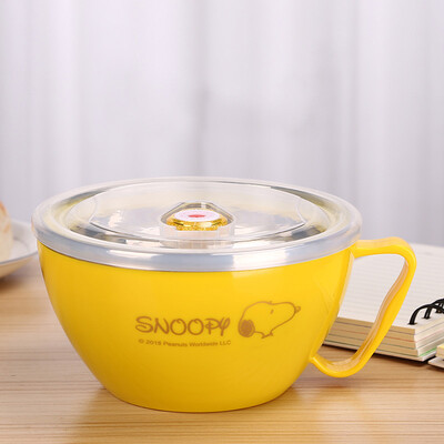 

Snoop SNOOPY Bubble Bowl Stainless Steel Double Layer Insulation Multifunctional Cover Large Capacity Bowl Lunch Box 1200ML DF-8022C Yellow