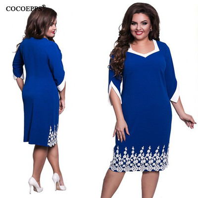 

COCOEPPS 6XL 5XL Lace Patchwork Women Dress 2017 Summer Style Plus Size office Big Large Size Dress Casual Loose blue Dresses