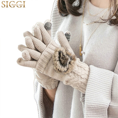 

Siggi SI88955 gloves female winter Korean version of the tide warm wool gloves ladies autumn&winter students rabbit hair half finger knitting gloves female beige 22CM9CM