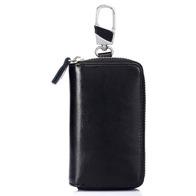 

The new double key bag zipper Leather Ladies capacity Mens multi function key bag leather waist hanging