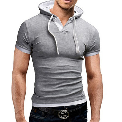 

MenS T Shirt 2017 Summer Fashion Hooded Sling Short-Sleeved Tees Male T-Shirt Slim Male Tops 4XL