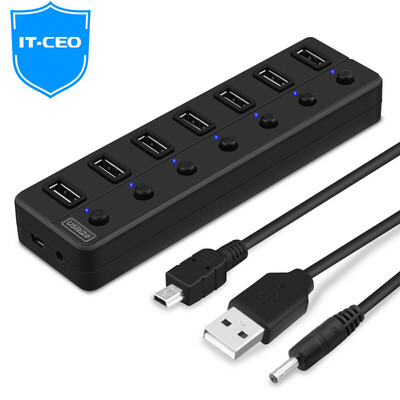 

IT-CEO 7 USB2.0 Splitter Высокоскоростное расширение перетаскивания более семи интерфейсов Конвертер настольный компьютер HUB HUB черный V4H8