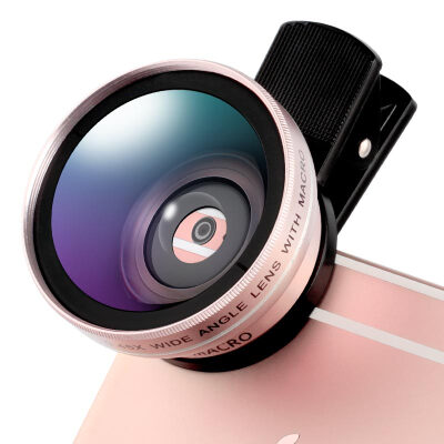 

Adventure (LIEQI) LQ-027 mobile phone lens wide-angle macro two-in-one set of Apple Huawei external camera rose gold