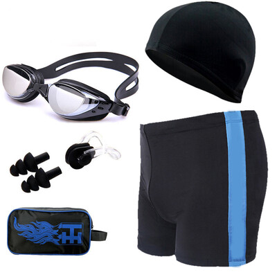 

Empire wolf EMPIPEWOLF YY038 men&39s flat swim trunks suit fashion flute trousers suit men&39s swimming cap blue fire two-piece set XL code