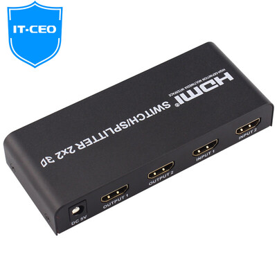 

IT-CEO V7XF04 двоичный двойной разветвитель HDMI 2X2 интеллектуальный коммутатор 2 в 2 из делителя HD с дистанционным управлением и адаптером питания черный