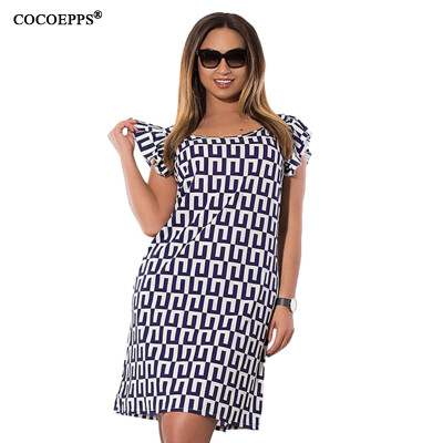 

COCOEPPS New Geometric Print Women Dress 2017 Summer Big Size Ruffles Femme Dresses Large Size Ladies Office Plus Size Vestidos