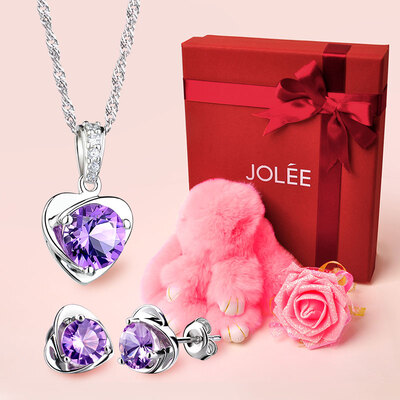 

Feather JOLEE necklace earrings gift box suit fashion crystal jewelry colored gem clavicle chain to send girlfriend wife Tanabata Valentine's Day gift red red one size