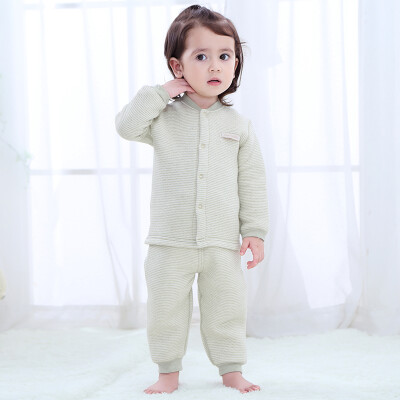 

Xin Song baby color cotton warm cardigan suit neonatal autumn and winter thickening color cotton shirt pants suit natural green D059D66