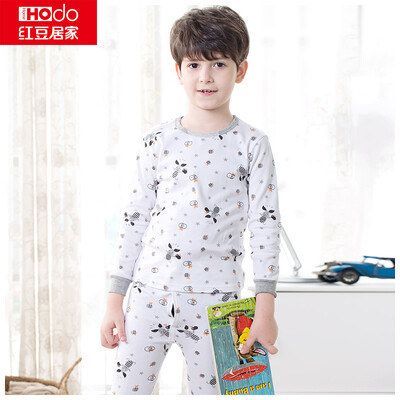 

Hodohome home children's underwear set boys and girls base section autumn clothes Qiuku pure cotton low round neck pajamas suit rose red 130/70