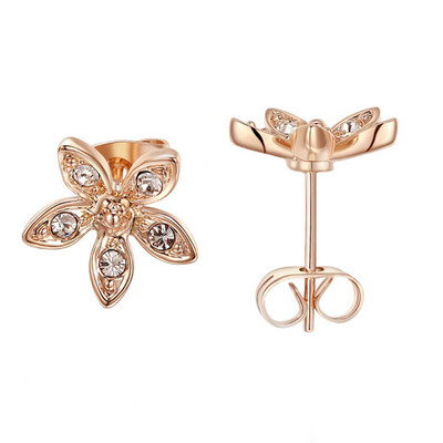 

Yoursfs@ Korean Style Flower Rose Gold-Color Flower Earrings Cubic Zirconia Stud Earrings Brincos
