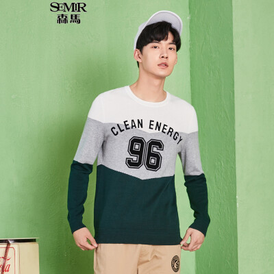 

Semir sweater men's autumn fashion men's round neck rounded letters hit color sweater 14316071002 blue and white tone