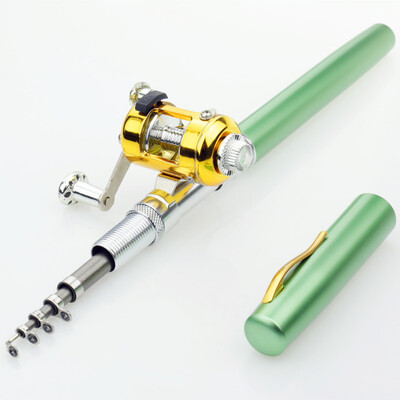 

Portable Pocket Telescopic Mini Fishing Pole Aluminum Alloy Pen Shape Fishing Rod With Reel Wheel