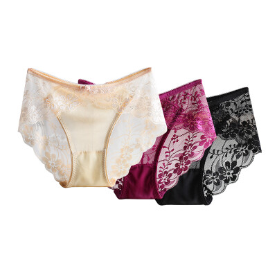 

Jingdong supermarket the United States&Ya Ting 3 ladies underwear no trace of light sexy sexy hollow lace comfortable cotton crotch underwear female color purple black L code