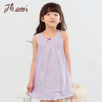 

【Jingdong supermarket】 top melon melon (dingguagua) children's pajamas girls nightclothes summer cotton sleeveless round neck vest home skirt 86036 purple 90