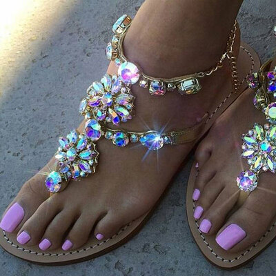 

2017 Vrouw Sandalen Vrouwen Schoenen Steentjes Kettingen Thong Gladiator Platte Sandalen Chaussure Femme ete Plus Size tenis fe