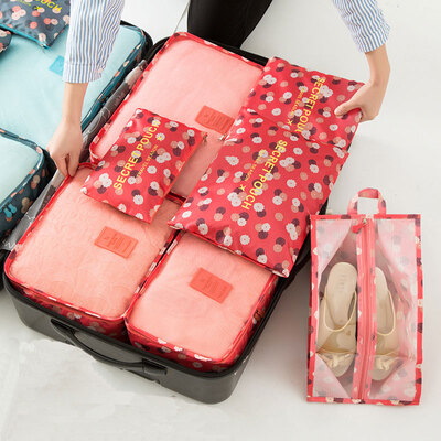 

Fatih upgrade travel storage bag 7 sets of waterproof clothing clothes travel luggage underwear storage bag sorting bag set watermelon red flowers