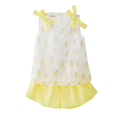 

Fromsch Flordeer French Kids Girl Set Bowknot Print Children's Leisure Set F71049 White 110