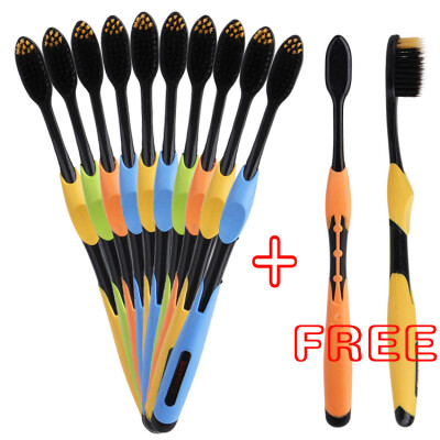 

(10+2) PCS Black Bamboo Charcoal Nano Brush Soft Toothbrush