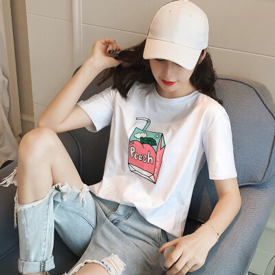 

Long Yue Women loose loose casual short-sleeved round neck T-shirt college style fashion wild primer LWTD172202 pink