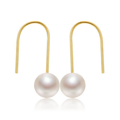 

Jingrun pearl hope G18K gold inlaid white akoya sea water pearl ear hook earrings round 7-75mm