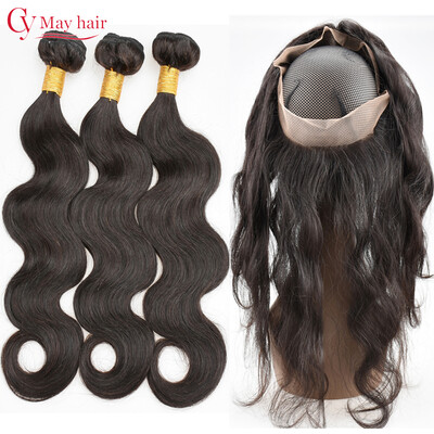 

9A Pre Plucked 360 Lace Frontal With Bundles Brazilian Body Wave Virgin Hair Human Hair Closure 360 Lace Band With Baby Hair