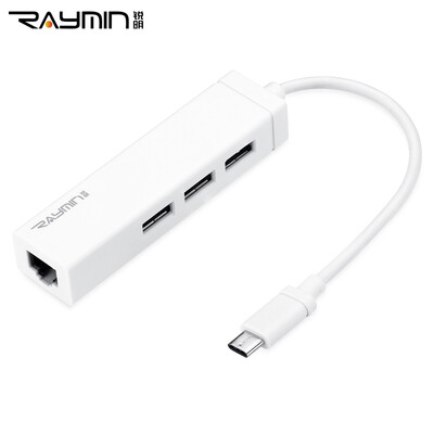 

Rui Ming RM3911W Type-C to USB30HUB hub hundred trillion network card Ethernet converter for millet music as Meizu mobile phone Apple this white