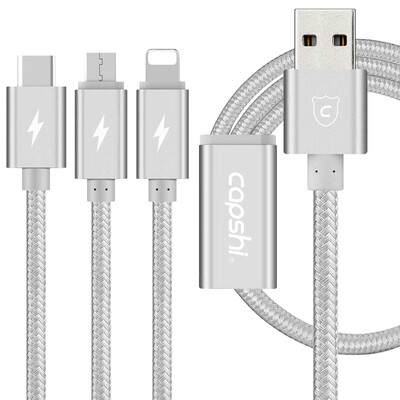 

Capshi Apple Data Line Type-C Эндрюс перетаскивает три линии данных 1,2 м серебра iPhone7 / 6plus Samsung S8 / Huawei P10 слава V8 / просо 5 / vivo / oppo