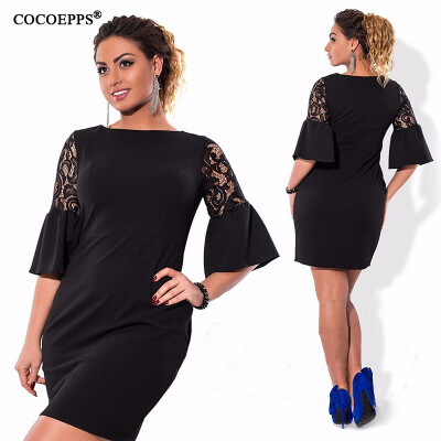 

COCOEPPS 2017 Women Dress Spring Plus Size Elegant Party Dresses Half Sleeve Lace Ladies Women Clothing 3 Color Black Dress