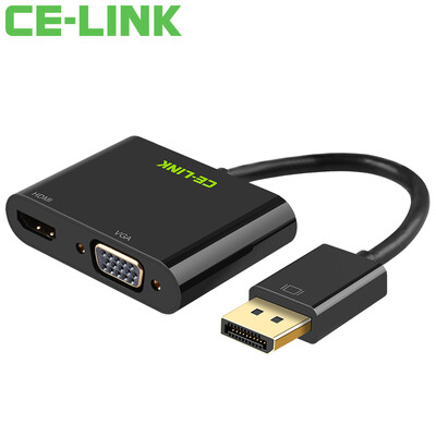 

CE-LINK 1612 DP to VGA HDMI 2-in-1 Converter DP Adapter Conversion Cable Macbook Lightning Interface HDTV Projector Black