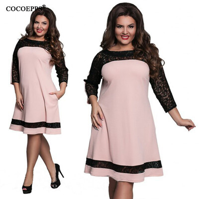 

Three Quarter Lace elegant Dress big sizes 2017 women summer Autumn Plus Size dress casual loose dress vintage vintage vestidos
