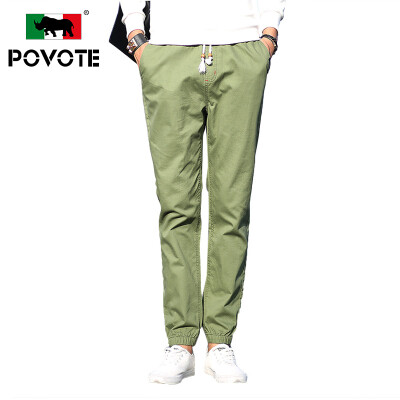 

Paulo rhinoceros (POVOTE) casual pants men's feet cotton solid color casual trousers young men's loose loose trousers waist pants PVHN1605 military green M