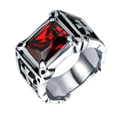 

Yoursfs Vintage Friar Mens Double Cross Ring With Red Colors Stone Fashion Ring