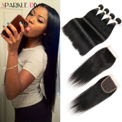 

4 Bundles Straight Hair With Closure 8A Peruvian Straight Virgin Hair With Closure Human Hair Peruvian Virgin Hair With Closure