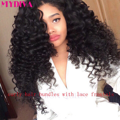 

Indian Kinky Curly Ear to Ear Lace Frontal Closure With 3 Bundles Indian Virgin Hair Weave With 13x4 Lace Frontal