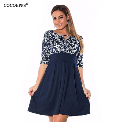 

COCOEPPS Elegant 2017 plus size women clothing dress L-6xl Autumn printing Dress casual women patchwork party dresses
