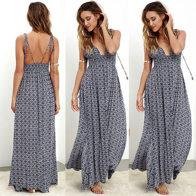 

CANISWomen BOHO Long Evening Party Cocktail Prom Floral Summer Beach Maxi Dress