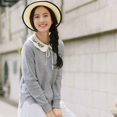 

Yan Man INMAN 2017 autumn new sticky polyester blended short before the long round collar knit sweater female 1873132209 gray XL