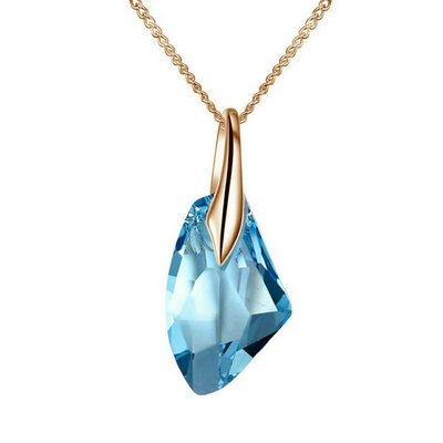 

Yoursfs@ Fashion Jewelry Polygon Style 18K White Gold Plated White/Blue Crystal Pendant Necklace