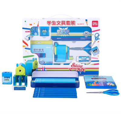 

Deli 9610 student study supplies stationery suit gift box spree 8 sets of blue