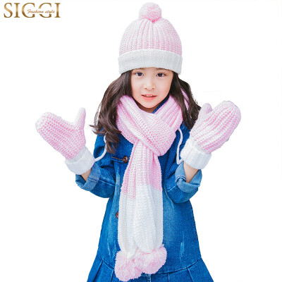 

Siggi CM88234 Children's Hat Scarf Gloves Three-piece Set of Korean Tide Cute Warm Knit Hooded Hat Boys Girls Kit Navy Cue: 21CM